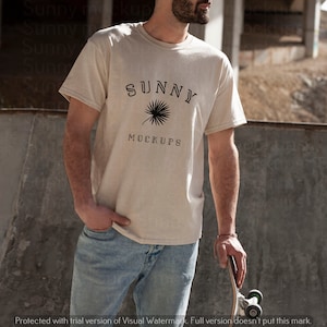 GILDAN 5000 SAND T-shirt Mockup, Mens Gildan Mockup, Male Model Tshirt Mockup, Mens Beige T-shirt Mockup, Natural Tshirt mockup, Sand Tshirt