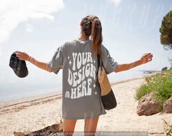 OVERSIZED GREY T-shirt  BACK Mockup, Comfort Colors 1717 Grey Mockup, C1717  Back Mockup, Grey Shirt Back Mockup, Summer Shirt Mockup