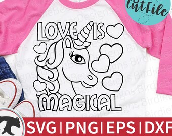 Love Is Magical Svg, Valentines Day Coloring Svg, Valentine Unicorn Svg, Unicorn Clipart, Unicorn Png, Valentines Day Svg Kids, Unicorn Svg