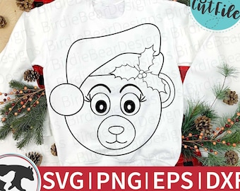 Christmas Bear Svg - Bear Face SVG - Christmas Coloring Svg - Cute Bear Svg - Teddy Bear Svg - Cute Christmas Bear - Winter Bear - Xmas SVG