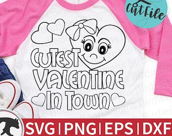 Valentines Day Coloring Svg, Heart Face Svg, Valentines Day Svg Kids, Coloring Page Svg, Cute Valentine Svg, Png, Valentine Heart Svg, Dxf