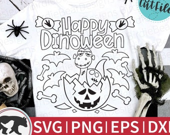 Halloween Coloring Svg, Halloween Dinosaur Svg, Happy Dinoween Svg, Dinosaur Svg, Png, Halloween Dino Svg, Dinosaur Outline Svg, Dino Svg