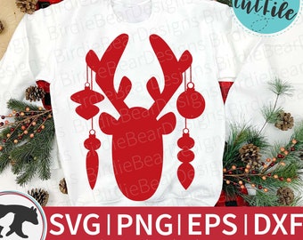 Reindeer Svg, Christmas Reindeer Svg, Reindeer Ornament Svg, Reindeer Face Svg, Reindeer Silhouette, Deer Svg, Christmas Shape Svg, Png, Dxf