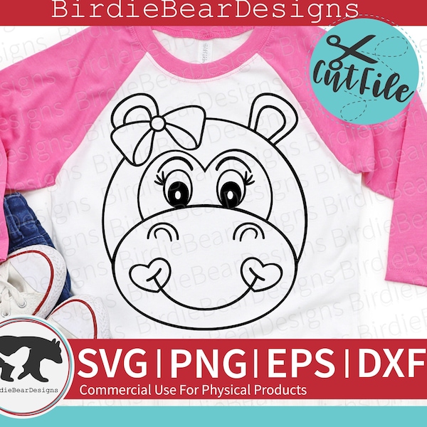 Hippo SVG, Hippo Face Svg, Valentines Coloring Svg, Png, Girls Valentine Svg, Cute Hippo Svg, Valentine Animal Clipart, Valentines Svg, Dxf