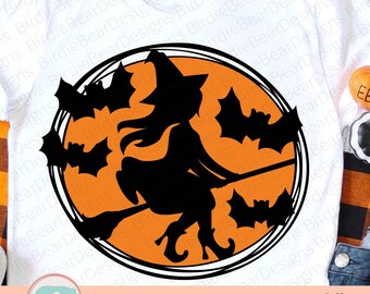 Witch Svg, Witch Silhouette Svg, Witch Clipart, Halloween Witch Svg, Flying Witch Svg, Bat Svg, Witch Sign Svg, Cute Witch Svg, Png, Dxf