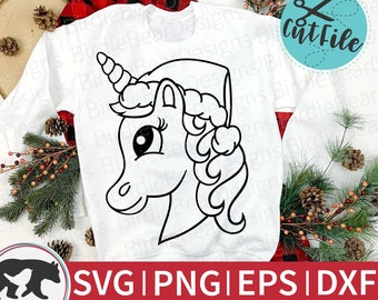 Christmas Unicorn Svg, Christmas Coloring Svg, Unicorn Coloring Svg, Unicorn Cut File, Christmas Coloring Shirt Svg, Png, Unicorn Face Svg
