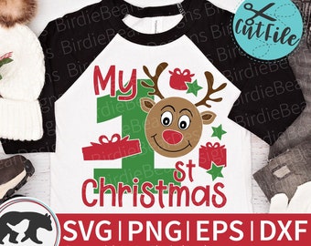 My First Christmas Svg, Baby Christmas Svg, Reindeer Svg, My First Christmas, Boy Reindeer Svg, Reindeer Face Svg, My 1st Christmas Svg, Png