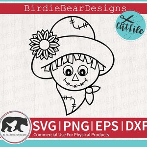 Scarecrow Face Svg, Scarecrow Svg, Cute Scarecrow Svg, Png, Fall Scarecrow Svg, Scarecrow Clipart, Sunflower Svg, Fall Coloring Shirt Svg