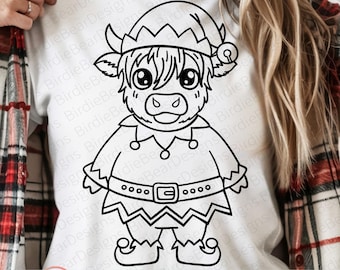 Highland Cow Svg, Christmas Highland Cow Svg, Christmas Svg, Highland Cow Png, Christmas Clipart, Christmas Coloring Svg, Christmas Cow Svg