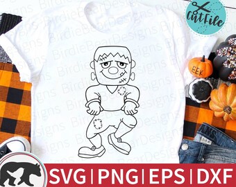 Halloween Coloring SVG - Monster Face Svg - Kids Halloween SVG - Monster Outline SVG - Dibujo para colorear Svg - Franken Cute Svg - Png Dxf Eps