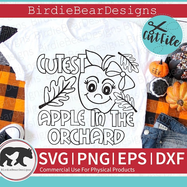 Cutest Apple In The Orchard Svg, Apple Svg, Fall Coloring Svg, Png, Apple Picking Svg, Apple Orchard, Kids Fall Svg, Cutest Apple Svg, Dxf