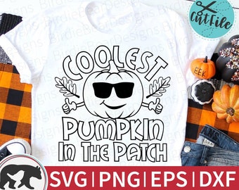 La calabaza más genial en el parche svg, camisa colorante de otoño svg, png, calabaza con gafas, niños otoño SVG, linda calabaza svg, boy pumpkin svg, dxf
