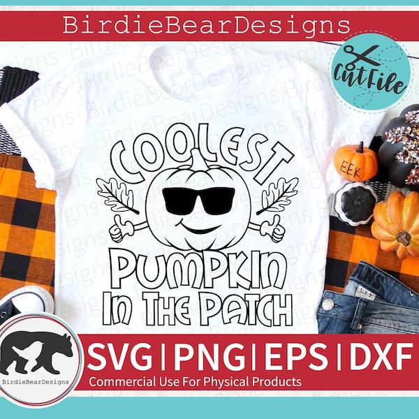 Coolest Pumpkin In The Patch Svg, Fall Coloring Shirt Svg, Png, Pumpkin with Glasses, Kids Fall SVG, Cute Pumpkin Svg, Boy Pumpkin Svg, Dxf