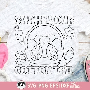 Pâques à colorier Svg, Pâques coloration chemise Svg, secouez votre coton queue Svg, Png, queue de lapin, lapin de Pâques à colorier Svg, Svg de Pâques pour enfants, Dxf