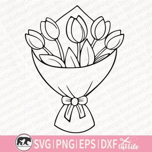 Tulip Svg, Floral Bouquet Svg, Tulip Outline Svg, Spring Flower Svg, Tulip Svg Files, Flower Clipart, Bouquet Svg, Flower Svg, Tulip Vector