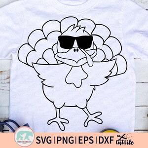 Turkey Outline Svg, Fall Coloring Svg, Png, Turkey Face Svg, Turkey Svg for Kids, Turkey with Sunglasses, Thanksgiving Svg, Digital Download