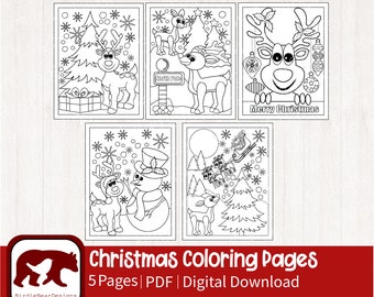 Christmas Coloring Pages - Christmas Coloring Book - Reindeer Coloring Pages - Printable Coloring Pages for Kids - Reindeer Coloring Sheets