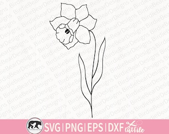 Fleur de naissance Svg, Svg jonquille, fleur du mois de naissance, jonquilles, Clipart fleur de naissance, fleur contour Svg, Svg de fleurs sauvages, botanique Svg Png