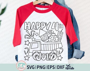 Happy 4th of July Svg, July 4th Coloring Svg, Patriotic Truck Svg, Truck Coloring Svg, Fireworks Svg, 4th of July Truck Svg, Dump Truck Svg