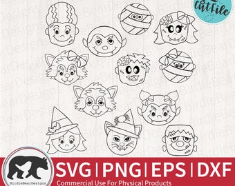 Monster Face Svg - Paquete SVG de Halloween - Paquete SVG para niños - Halloween para colorear Svg - Niños Halloween Svg - Halloween Monster Svg