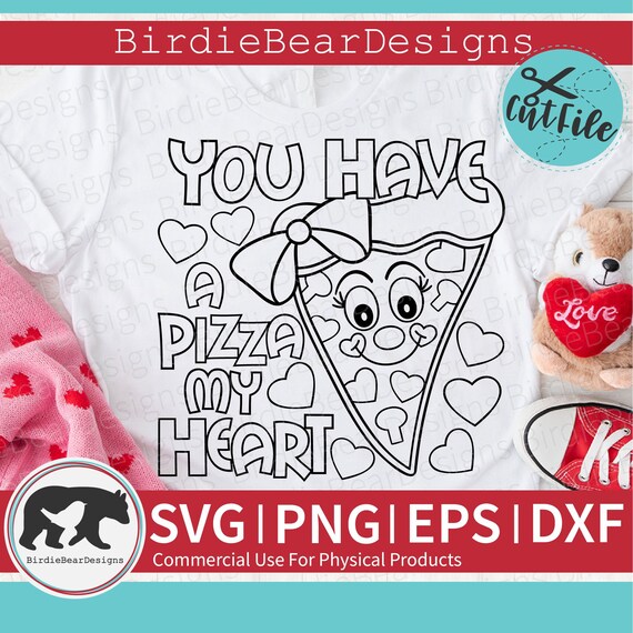 Pizza My Heart SVG - Valentines Coloring Svg - Pizza Valentine Svg - Pizza Coloring Page - Pizza Slice Svg - Funny Valentine Svg - Pizza Svg