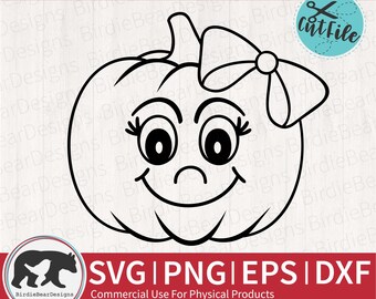 Cara de calabaza svg, chica calabaza svg, linda calabaza svg, arco de calabaza svg, página para colorear de calabaza svg, png, dxf, niños otoño svg, acción de gracias svg