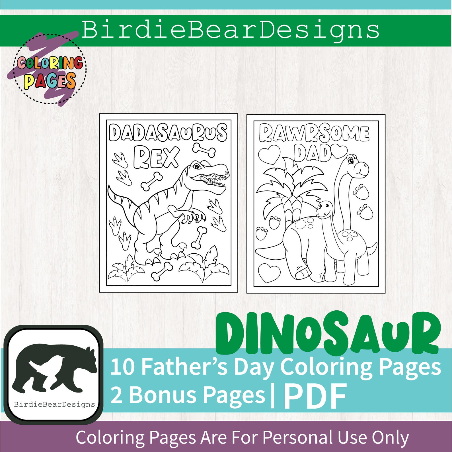 Fathers Day Coloring Pages Dinosaur Coloring Page Dad - Etsy Canada