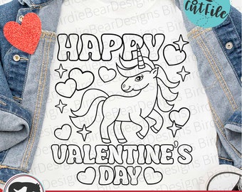 Valentine Coloring Shirt Svg, Valentines Day Coloring Svg, Unicorn Valentine, Kids Coloring Svg, Coloring Page Svg, Unicorn Png, Unicorn Svg