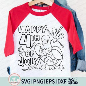 4th of July Coloring Svg, Happy 4th of July Svg, Bald Eagle Svg, Eagle Cut File, Bald Eagle Outline, Kid 4th of July Svg, Coloring Shirt Svg image 1