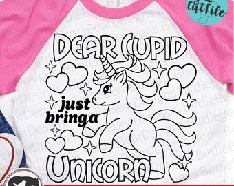 Valentine Coloring Shirt Svg, Valentines Day Coloring Svg, Dear Cupid, Unicorn Valentine, Kids Coloring Svg, Coloring Page Svg, Unicorn Png