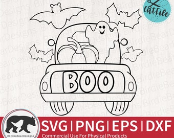 Halloween para colorear SVG - Camión de Halloween Svg - Camión de otoño Svg - Camisa para colorear de Halloween Svg - Otoño para colorear SVG - Contorno de camión Svg Png