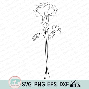 Oeillet Svg, Svg fleur le mois de naissance, oeillet fleur, Svg anniversaire janvier, Clipart fleur de naissance, fleur contour Svg, Svg fleurs sauvages