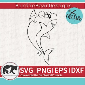Shark Svg, Shark Clipart, Great White Shark Svg, Shark Coloring Svg, Cute Shark Svg, Girl Shark Svg, Shark Svg Files, Shark Png, Bow Svg