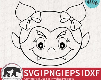 Vampir SVG - Süsses Vampir Svg - Vampir Clipart - Monster Gesichter Svg - Kinder Halloween Schnittdatei - Vampir Png - Halloween Mädchen Svg - PNG DXF