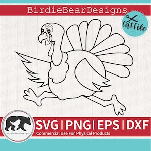 Turkey Outline SVG - Turkey Svg - Coloring Svg - Running Turkey SVG - Cute Turkey Svg - Thanksgiving Turkey Svg - Turkey Clipart Png Dxf Eps