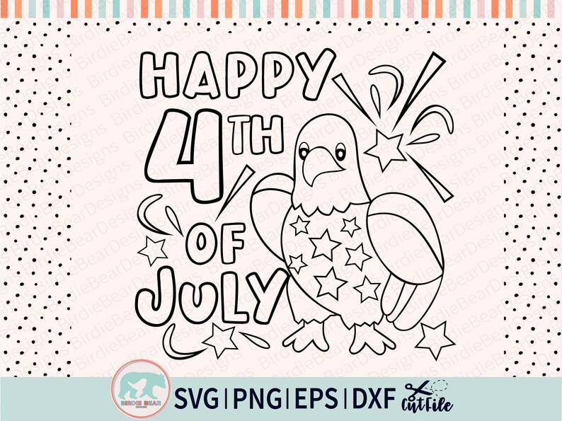 4th of July Coloring Svg, Happy 4th of July Svg, Bald Eagle Svg, Eagle Cut File, Bald Eagle Outline, Kid 4th of July Svg, Coloring Shirt Svg image 5