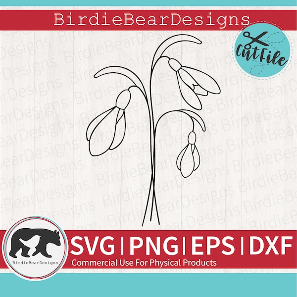 Snowdrop Svg, Snowdrop Flower, Flower Outline Svg, Floral Coloring Page Svg, Snowdrop Clipart, Birth Flower Svg, Snowdrop Cut File, Png, Dxf