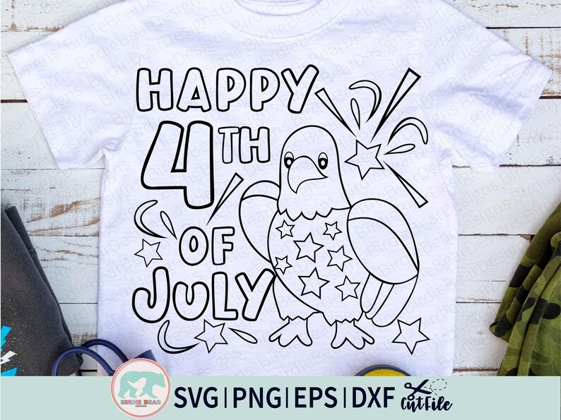 4th of July Coloring Svg, Happy 4th of July Svg, Bald Eagle Svg, Eagle Cut File, Bald Eagle Outline, Kid 4th of July Svg, Coloring Shirt Svg image 4