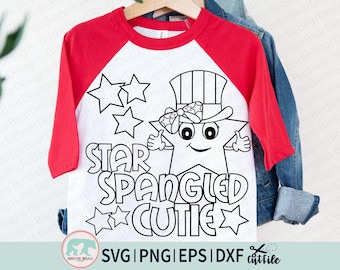 Star Spangled Cutie Svg, July 4th Coloring SVG, Patriotic Star Svg, Kids Patriotic Svg, Cute Kid Svg Designs, Star Vector, Star Spangled Svg