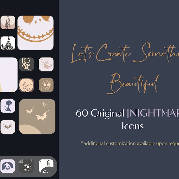 60 Original iPhone Icons Bundle Halloween Spooky iOS14 Update App Shortcuts Nightmare Before Christmas Jack Sally Home Screen App Icons