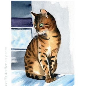 Original Bengal Katze Gemälde, Handgemachtes Aquarell, Katzen Kunst, Katzen Gemälde, Katzen Kunstwerk, Aquarell Katzen, Tier Portraits, Haustierkunst, Süße Katzen