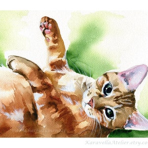 Ginger Cat Watercolor Painting: Original Handmade Pet Artwork