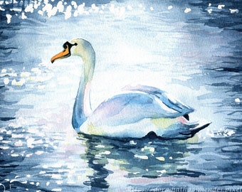 Original Swan Painting, Elegance In Motion, Handmade Watercolor, Bird Paintings, White Birds, Bird Art, Swan Paintings, Swans, Swan Wall Art