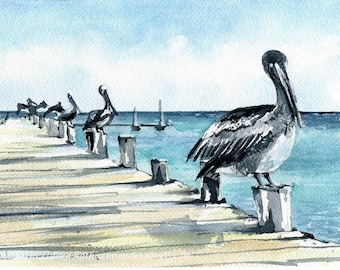 Original Pelican Painting, Breakfast For Four, Bird Art, Bird Paintings, Pelicans, Pelican Artwork, Birds, Seabird, Seabirds, Sea Bird Art