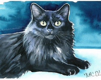 Original Black Cat Painting, Handmade Watercolor, Cat Art, Watercolour Cats, Cat Paintings, Cat Artwork, Pet Portraits, Pet Art