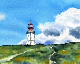 Original Portugal Paintings | Cabo Espichel Lighthouse | Handmade Watercolor | Portuguese Wall Art | Lighthouse Paintings | Portugal Artwork