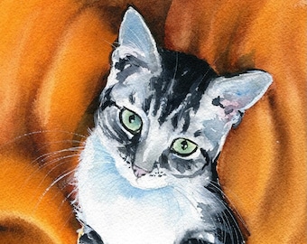 Pintura de gatito atigrado: Arte original de gato hecho a mano en acuarela