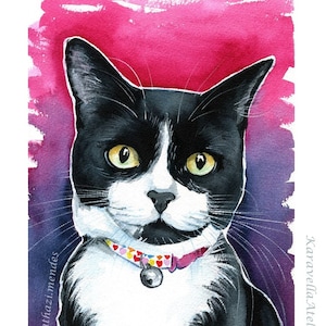Original Cat Painting, Tuxedo Cat Artwork, Handmade Watercolor, Pet Portraits, Cat Paintings, Watercolor Cats, Black and White Cat Art, Pets