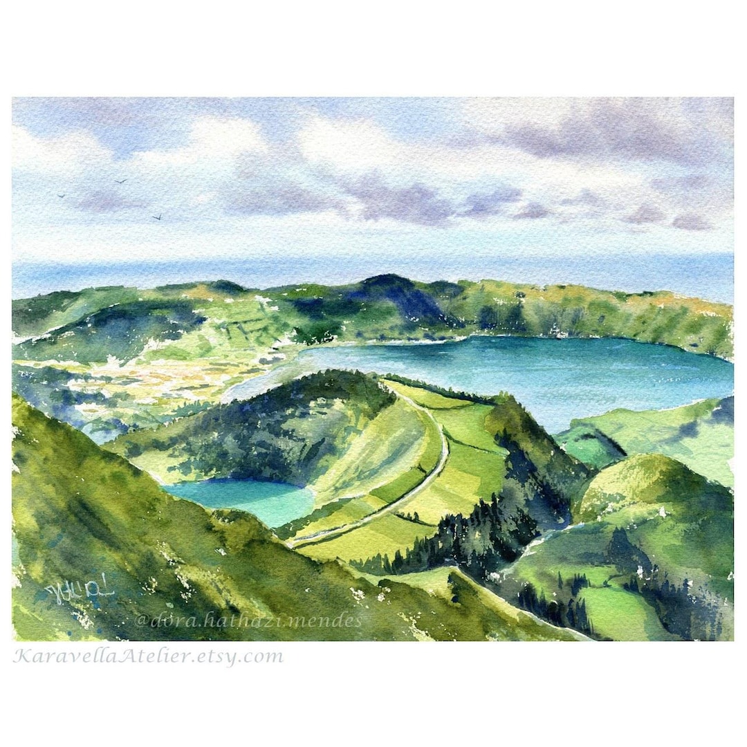 Vorner Panitan スパイラルアート 48/120 Original Azores Portugal Watercolor: Hand Painted Artwork, Sete