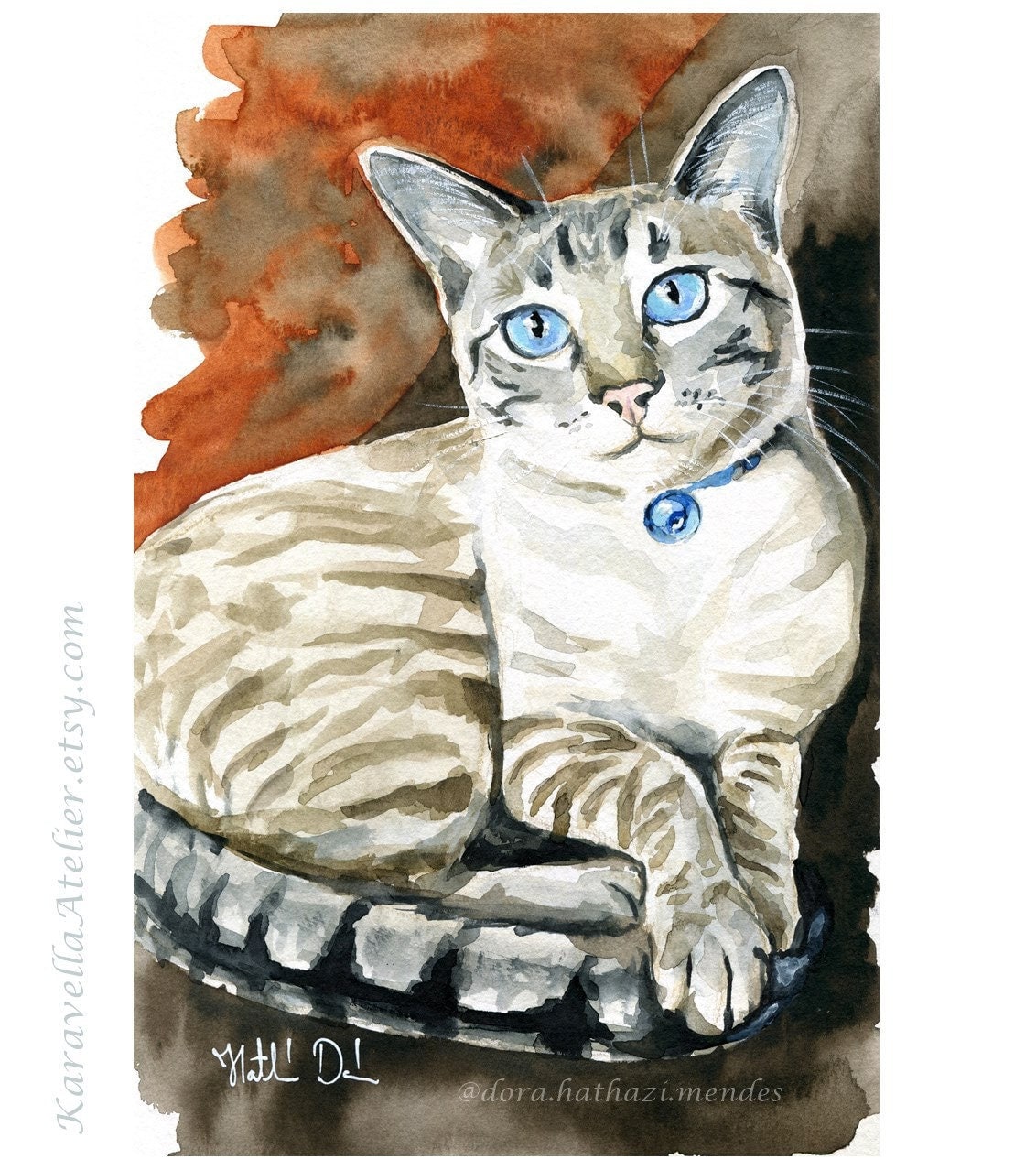 Original Lynx Point Siamese Cat Watercolor, Handmade Painting - Etsy